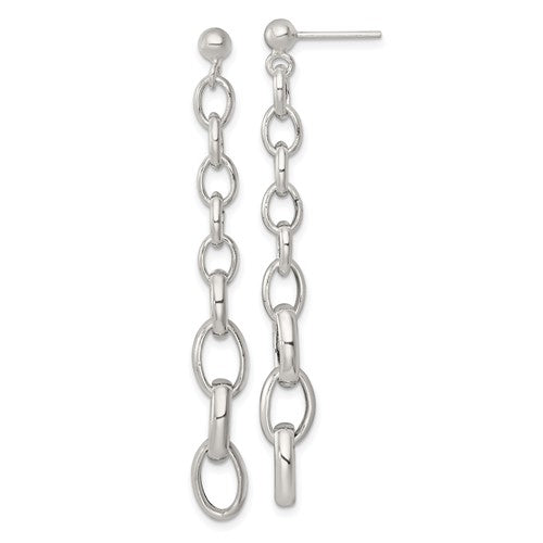 Sterling Silver Polished Graduated Link Post Dangle Earrings