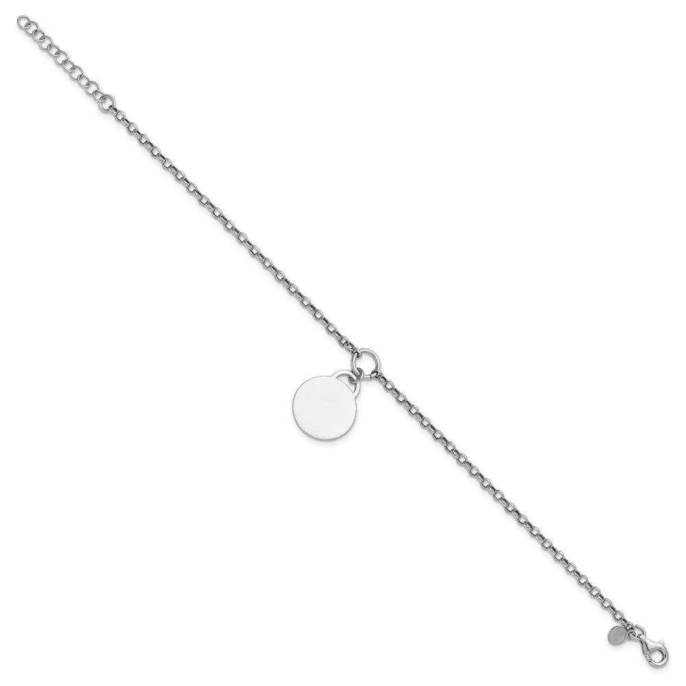 Sterling Silver Rhodium-plated Polished 7 w/1in ext Round Disc Bracelet