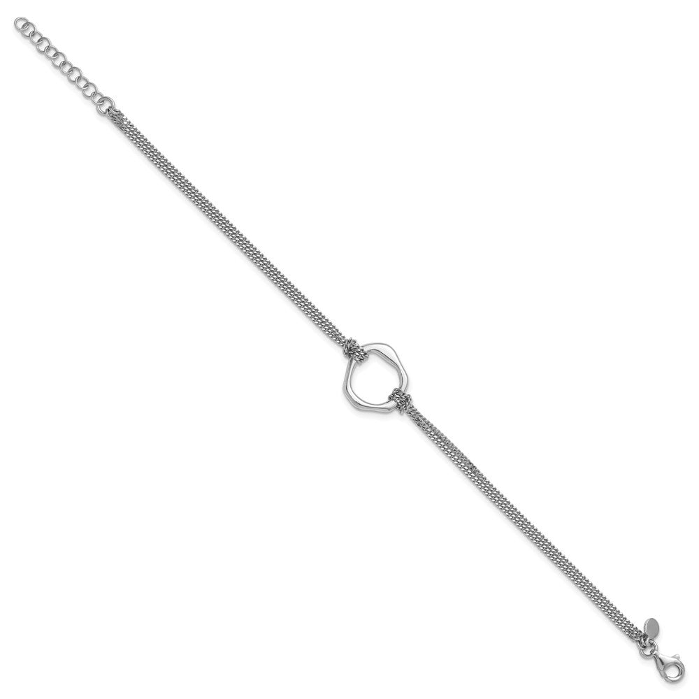 Sterling Silver Rhodium-plated Polished 7 w/1in ext Abstract 2-Strand Brace