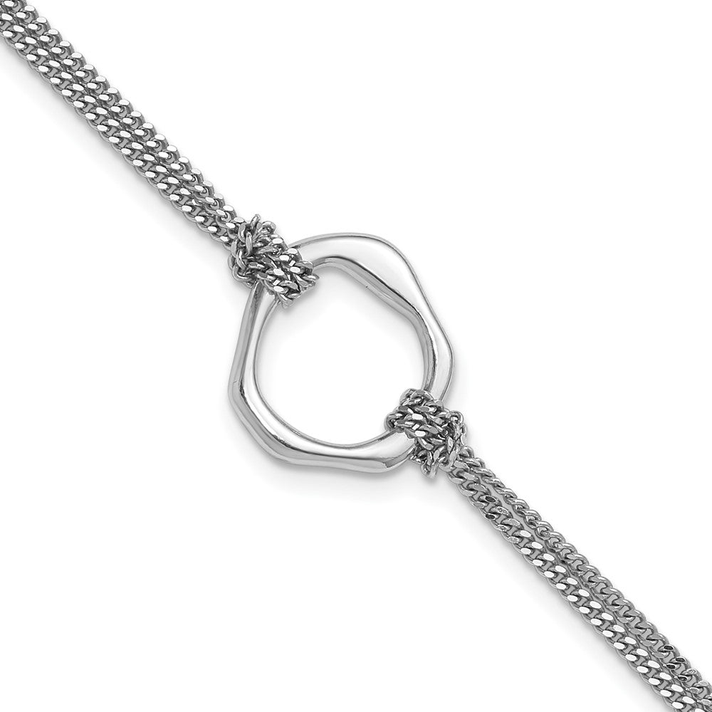 Sterling Silver Rhodium-plated Polished 7 w/1in ext Abstract 2-Strand Brace
