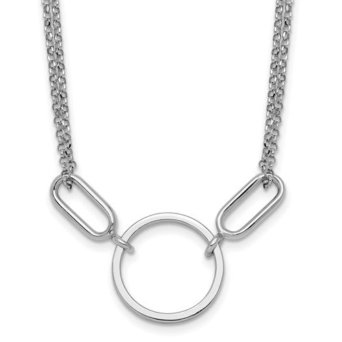 Sterling Silver Rhodium-plated Polished Circle with 1in ext Necklace