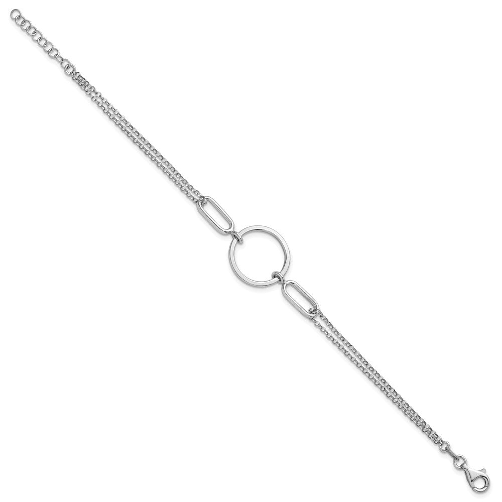Sterling Silver Rhodium-plated Polished Circle 7in with .75 in ext Bracelet