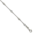 Sterling Silver Polished and Beaded CZ 7in w/.5in Ext Bracelet