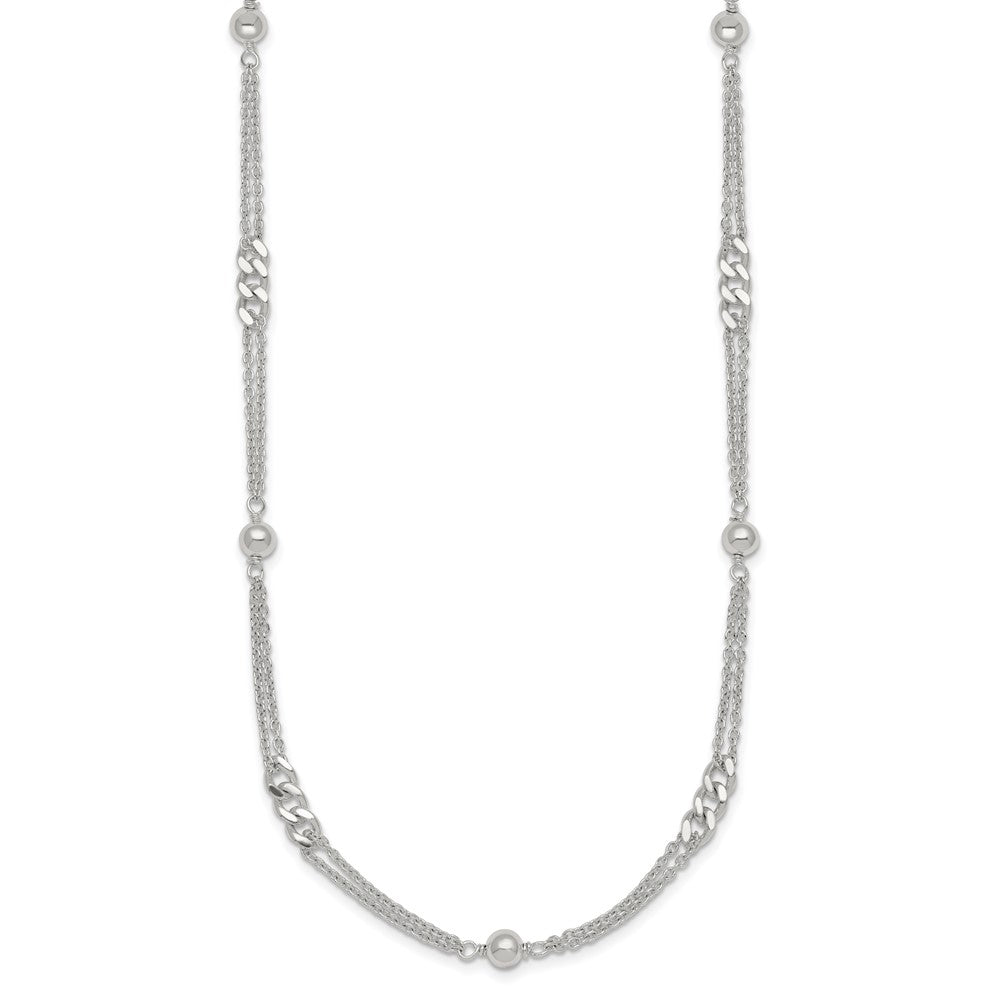 SS Polished and Beaded Fancy 2-Strand Link 17.5in Necklace