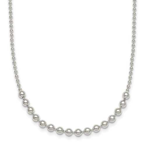 Sterling Silver Polished Beaded 18 Inch Necklace