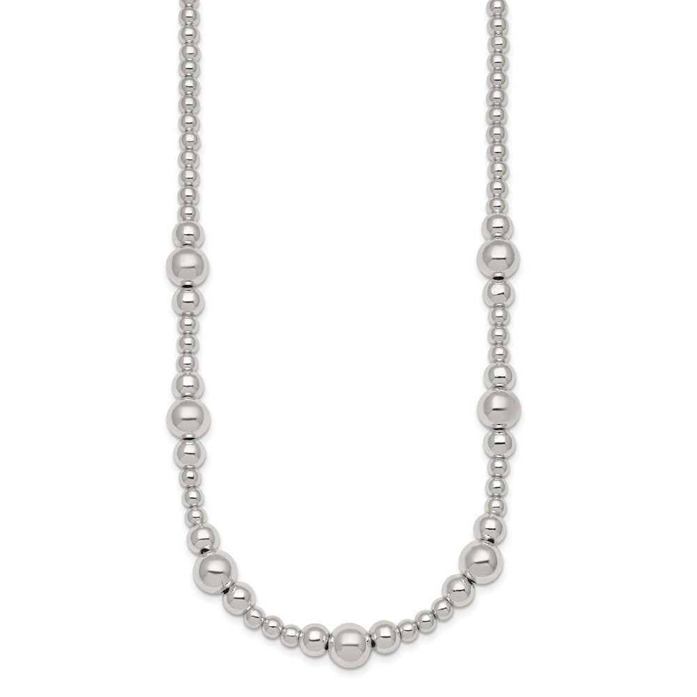 Sterling Silver Polished and Beaded 17 Inch Necklace