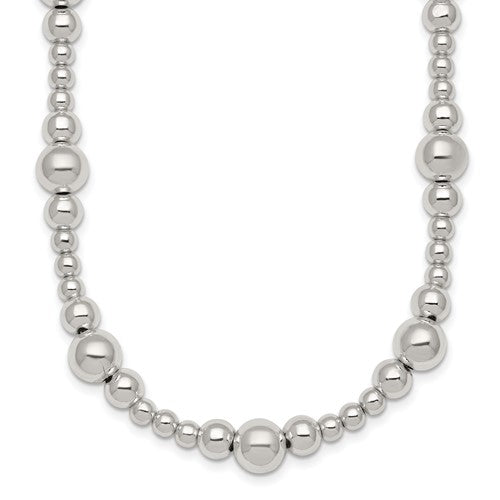 Sterling Silver Polished and Beaded 17 Inch Necklace