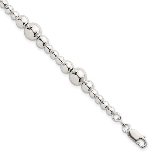 Sterling Silver Polished and Beaded 7.5 Inch Bracelet