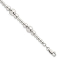 Sterling Silver Polished and Beaded 7.5 Inch Bracelet