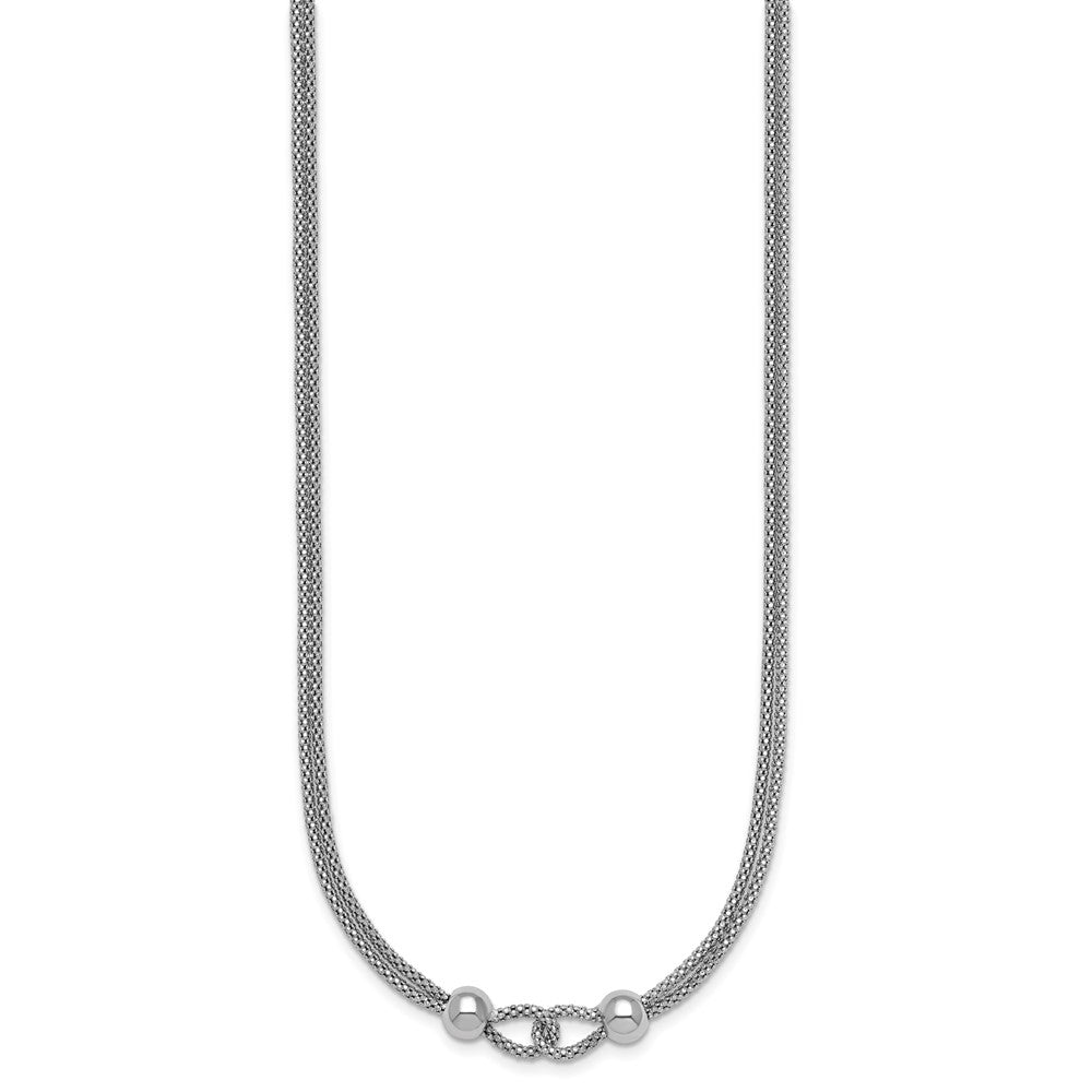 Sterling Silver Rh-plated Polished Beads 2 Strand 16in w/ 2in Ext Necklace