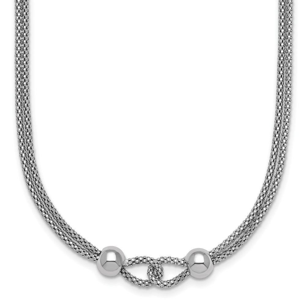 Sterling Silver Rh-plated Polished Beads 2 Strand 16in w/ 2in Ext Necklace