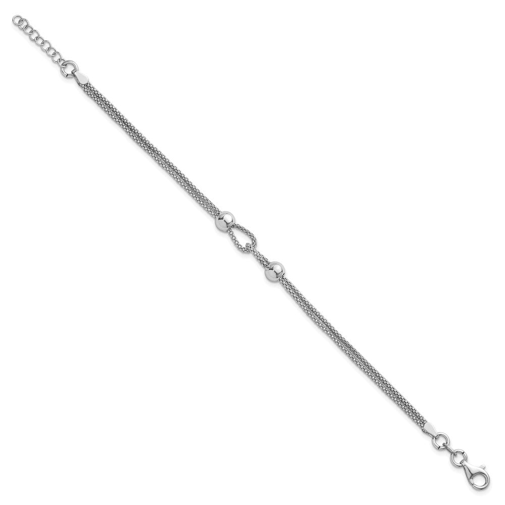 Sterling Silver Rh-plated Polished Beads 2 Strand 7in w/ .75in Ext Bracelet