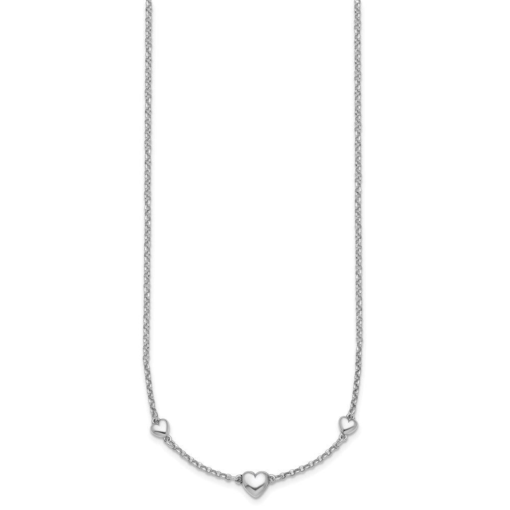 Sterling Silver Rh-plated Polished 3 Hearts 16in w/ 2in Ext Necklace