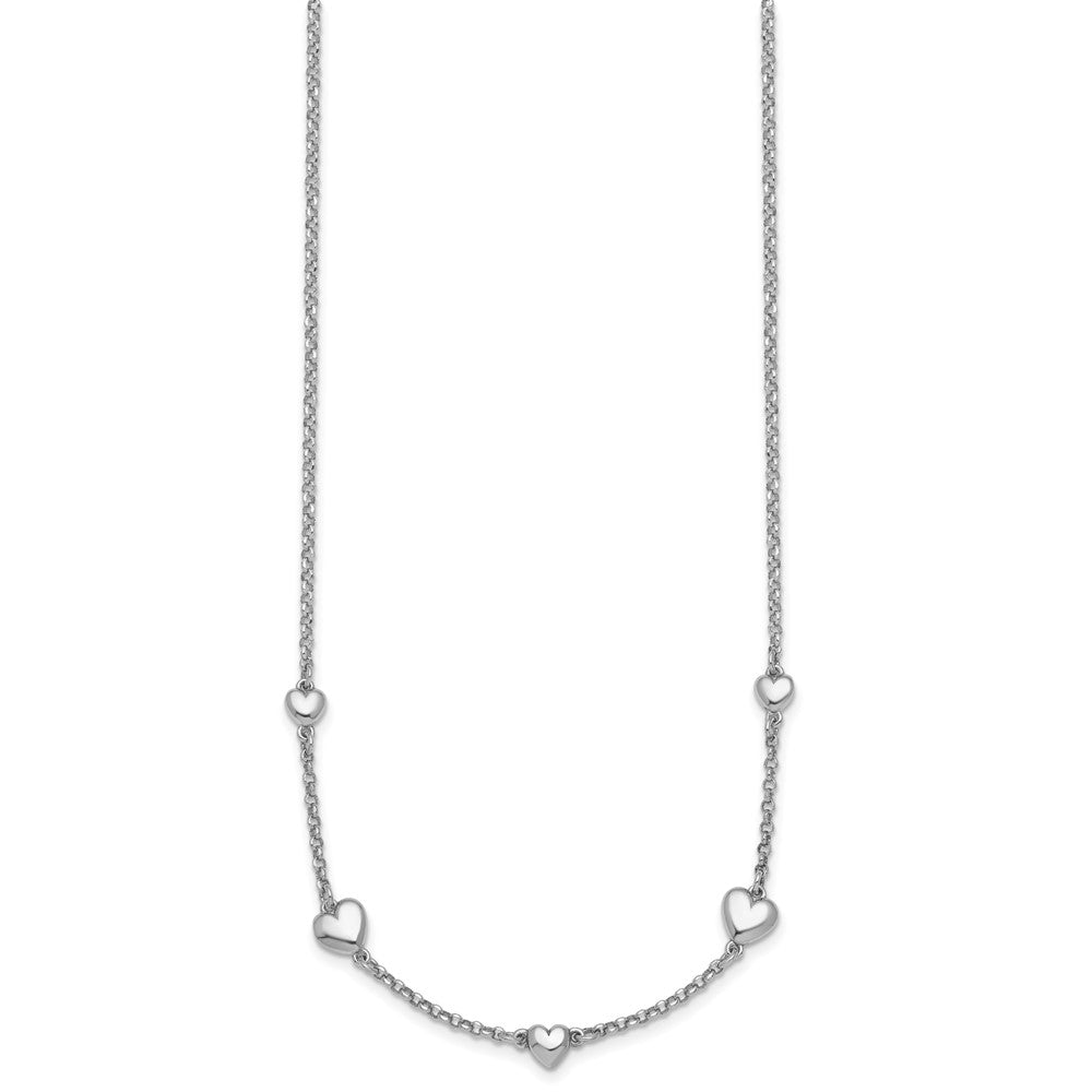Sterling Silver Rh-plated Polished 5 Hearts 16in w/ 2in Ext Necklace