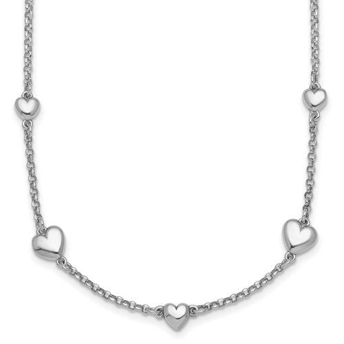 Sterling Silver Rh-plated Polished 5 Hearts 16in w/ 2in Ext Necklace