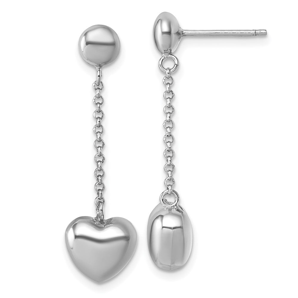Sterling Silver Rh-plated Polished Heart Post Dangle Earrings