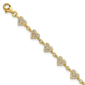 Sterling Silver Gold-tone Polished Pave CZ Hearts 7in w/ 1in Ext Bracelet