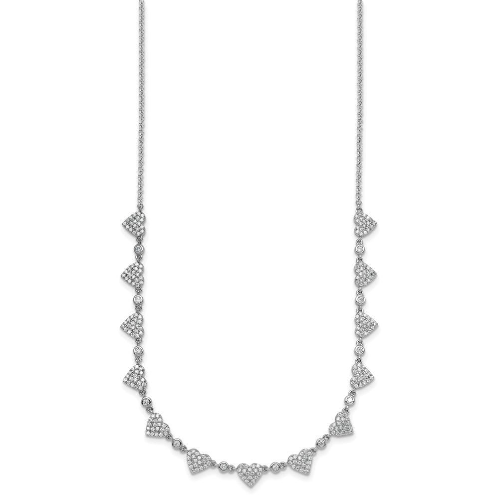 Sterling Silver RH-plated Pave CZ Small Hearts 16in w/ 2in Ext Necklace