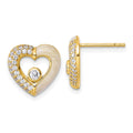 Sterling Silver Gold-tone CZ Enamel Polished Heart Post Earrings