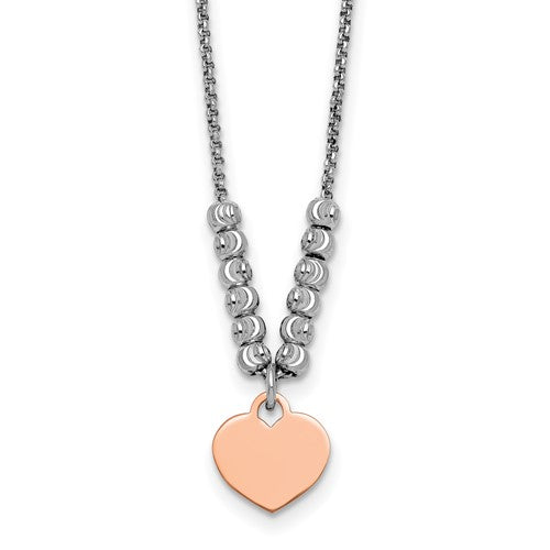 Sterling Silver Rhodium-plated Rose Gold-plated Heart 16in 1in ext Necklace
