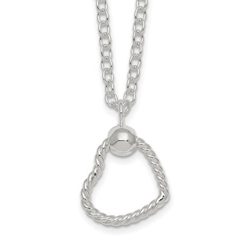 Sterling Silver Polished and Twisted Heart 18 Inch Necklace