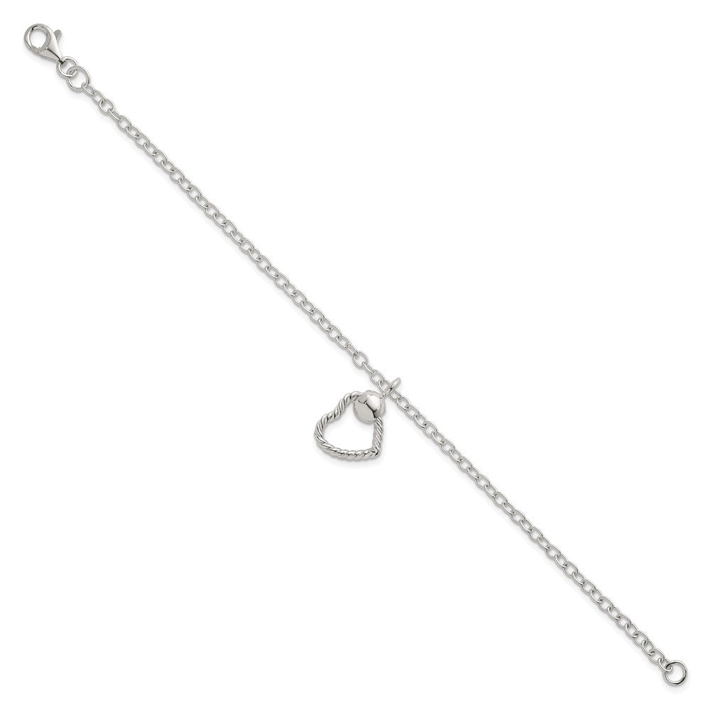 Sterling Silver Polished and Twisted Heart 7.5 Inch Bracelet