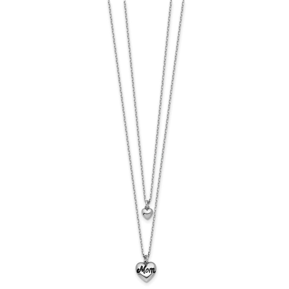 Sterling Silver Rhod-plated 2 Strand Enamel Mom Heart w/1in ext Necklace