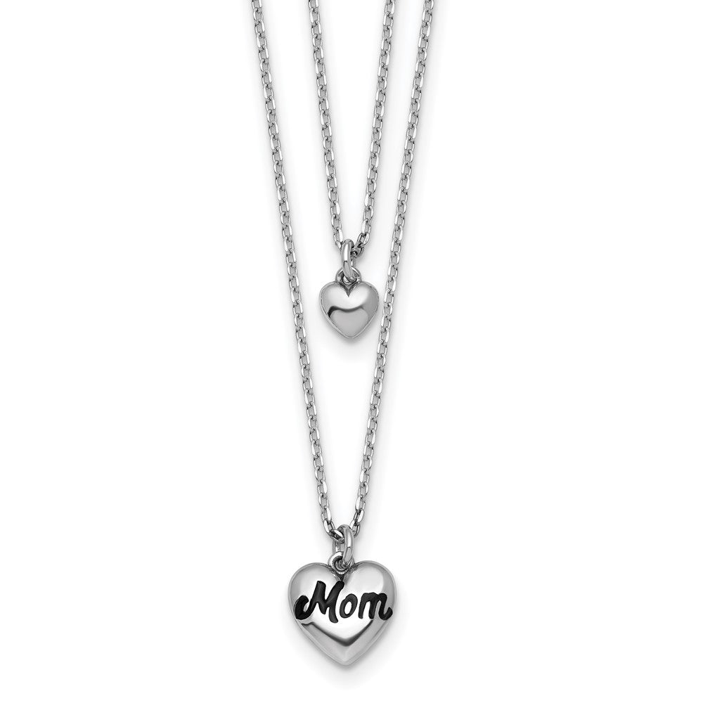 Sterling Silver Rhod-plated 2 Strand Enamel Mom Heart w/1in ext Necklace