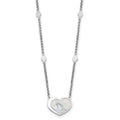 Sterling Silver Rhod-plated Mother of Pearl Heart 16in w/1in ext Necklace