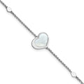 Sterling Silver Rhod-plated Mother of Pearl Heart 6.5in w/1in ext Bracelet
