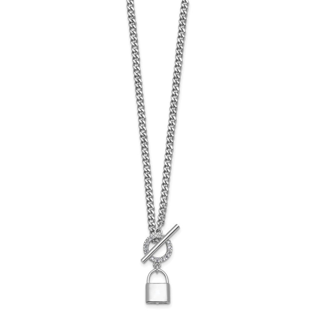 Sterling Silver Rhodium-plated CZ 16 w/2in ext Lock Pendant Necklace