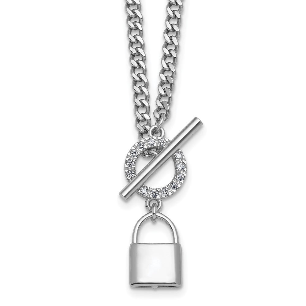 Sterling Silver Rhodium-plated CZ 16 w/2in ext Lock Pendant Necklace