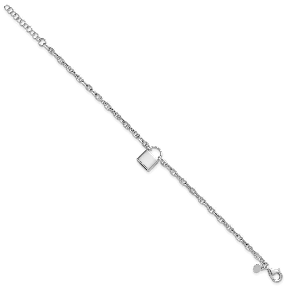 Sterling Silver Rhodium-plated 7 w/1in ext Lock Bracelet