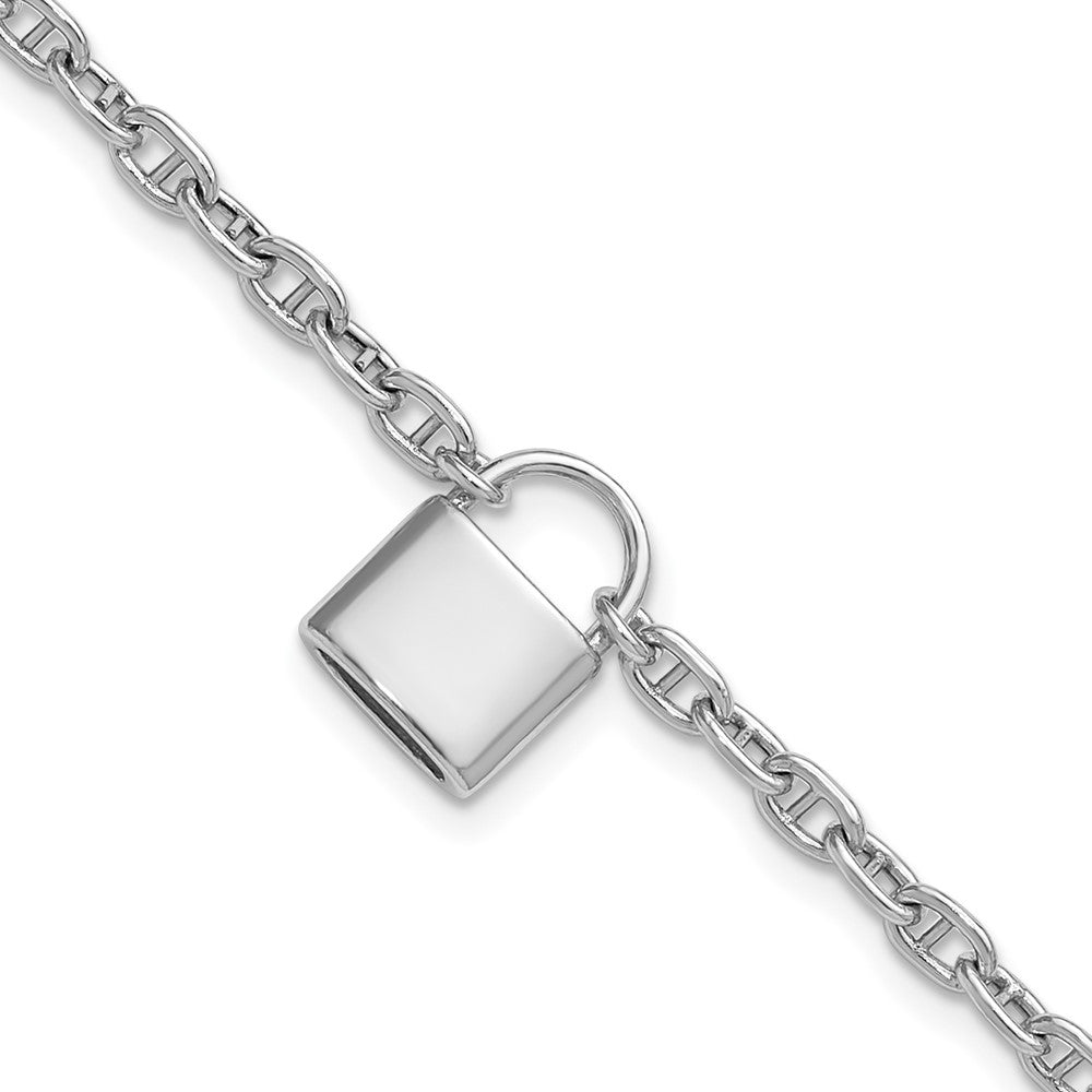 Sterling Silver Rhodium-plated 7 w/1in ext Lock Bracelet