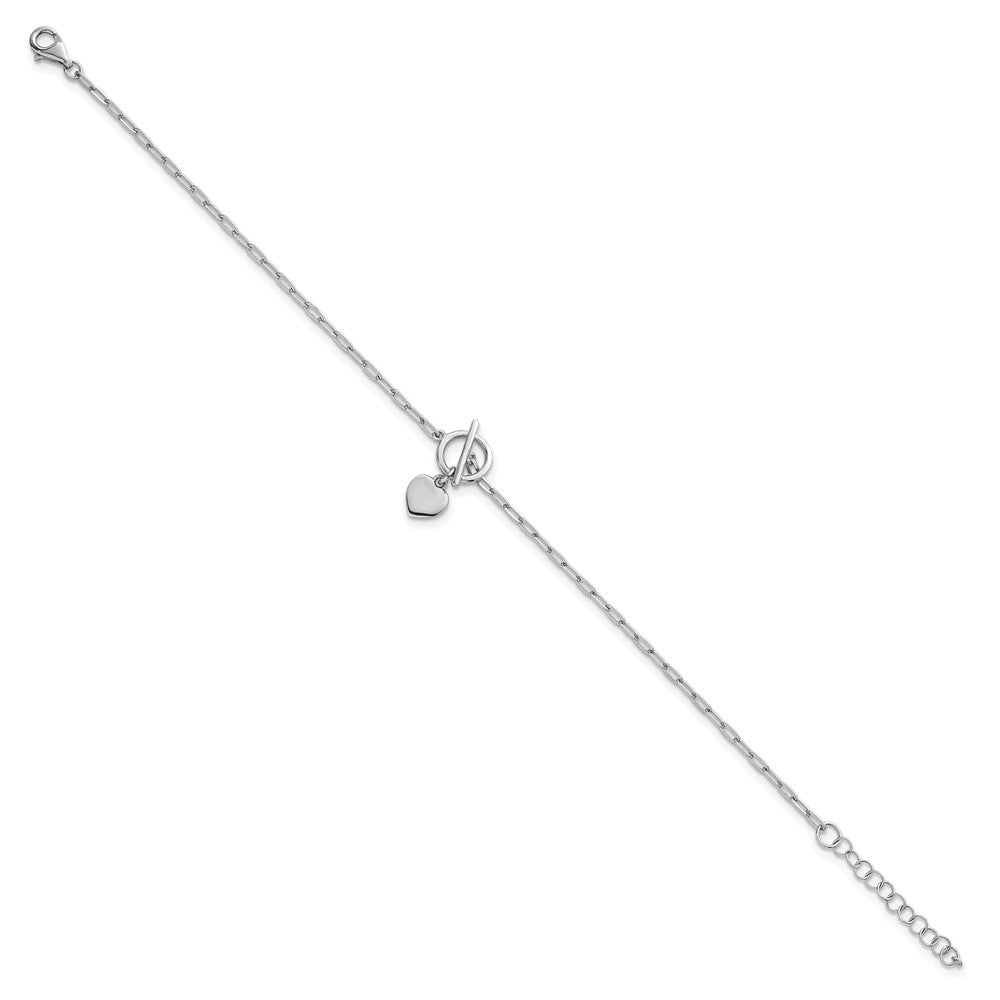 Sterling Silver RH-pltd Heart Paperclip Link 6.5in w/1in Ext Bracelet