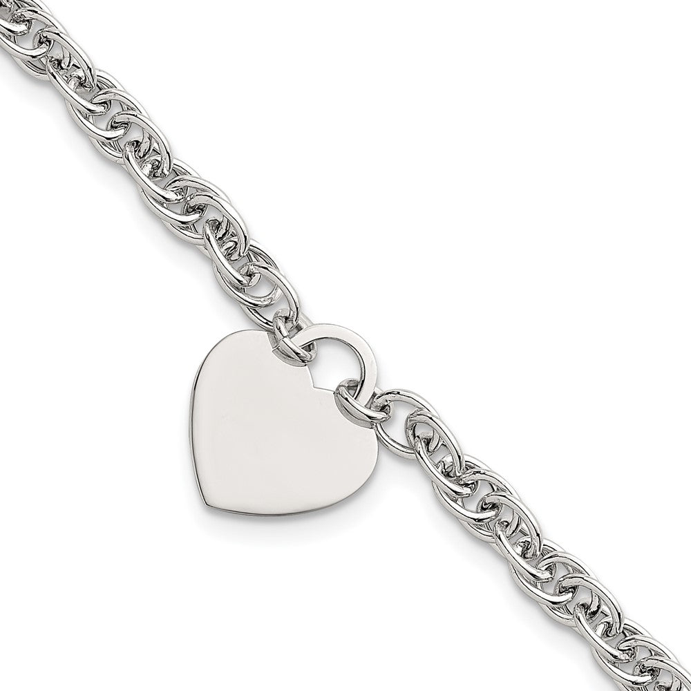 Sterling Silver Polished Fancy Engravable Heart 7in w/1in Ext Bracelet