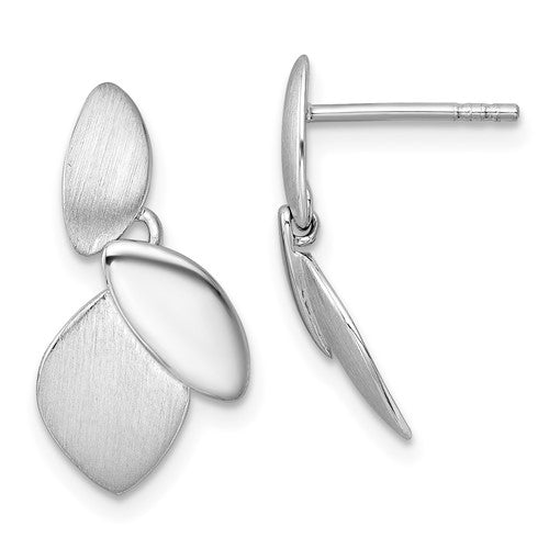 Sterling Silver RH-plated Brushed and Polished Fancy Dangle Earrings