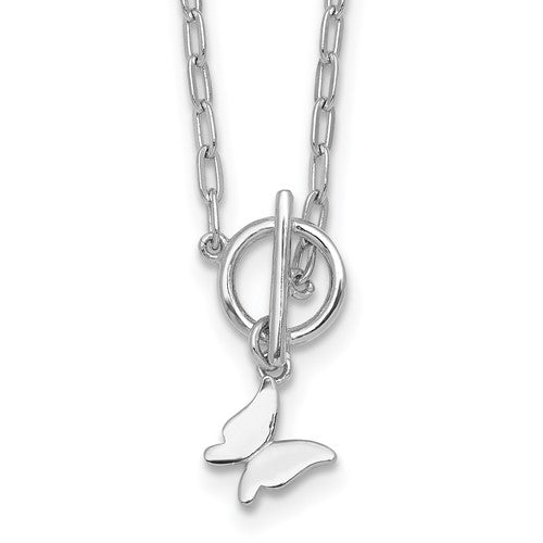 Sterling Silver RH-pltd Butterfly Paperclip Link 16in w/ 2in Ext Necklace