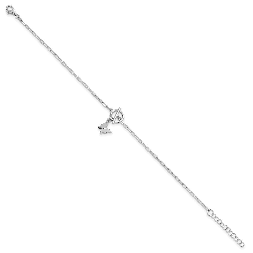 Sterling Silver RH-pltd Butterfly Paperclip Link 6.5in w/1in Ext Bracelet