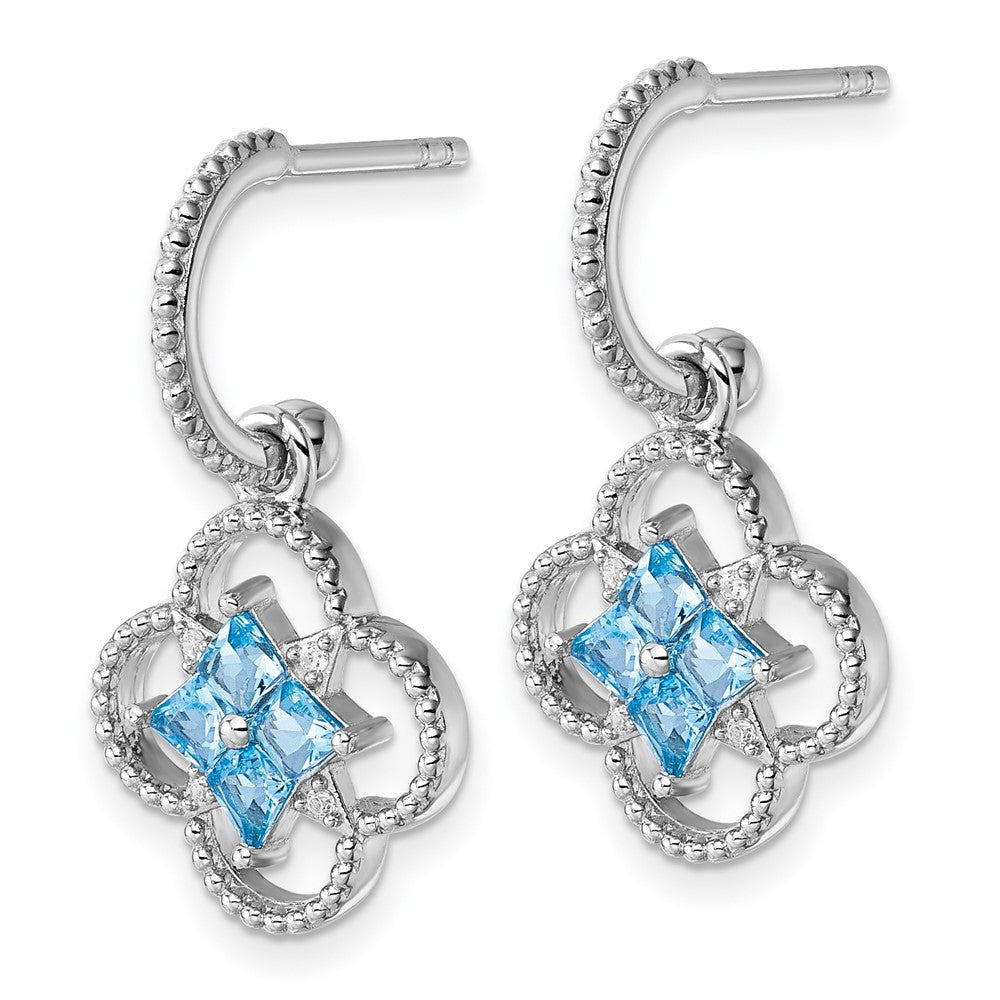 Sterling Silver RH-plated CZ  Removeable Clover Hoop Post Dangle Earrings