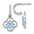 Sterling Silver RH-plated CZ  Removeable Clover Hoop Post Dangle Earrings