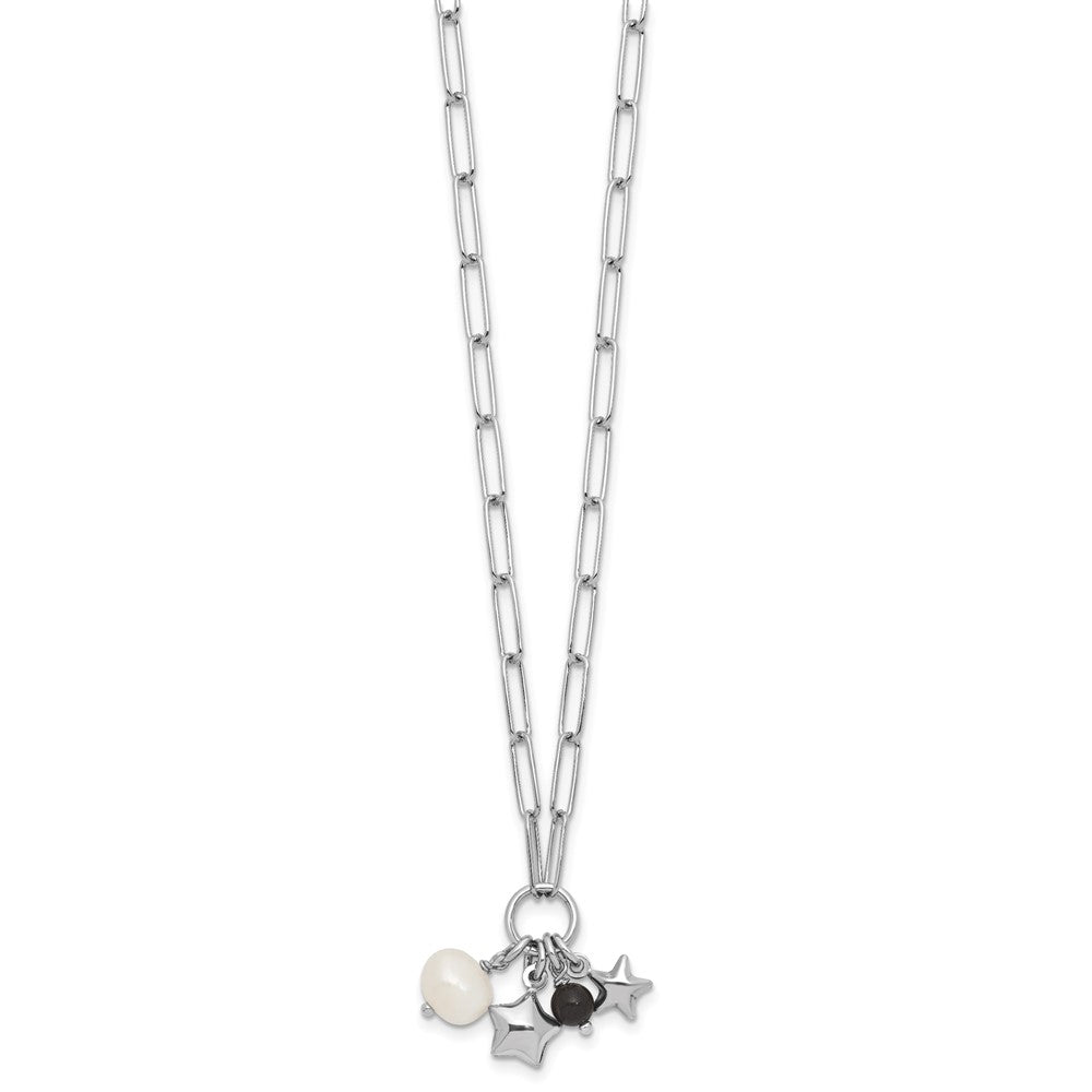 SS RH-pl FWC Pearl/Star/Acrylic Bead 17.75in w/2in ext. Paperclip Necklace