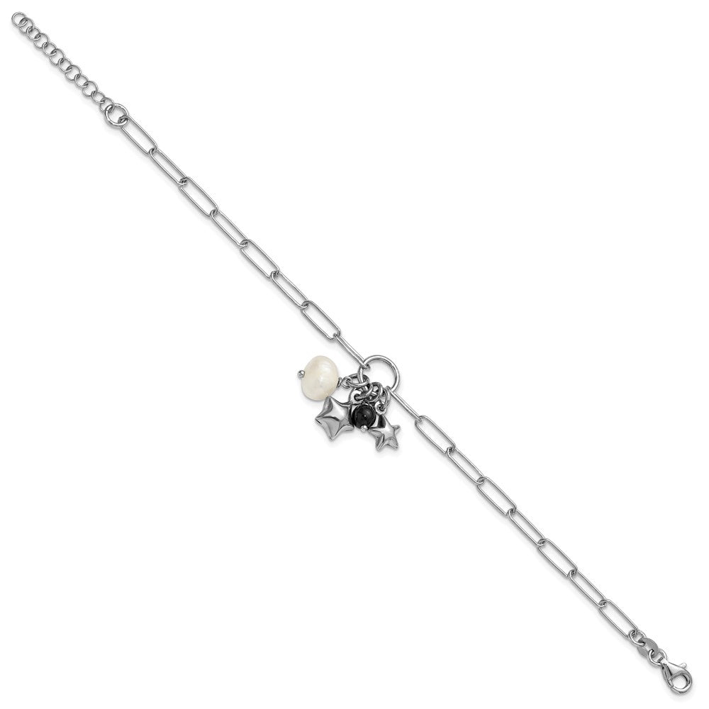 SS RH-pl FWC Pearl Stars Acrylic Bead 6.75in w/1in ext. Paperclip Bracelet