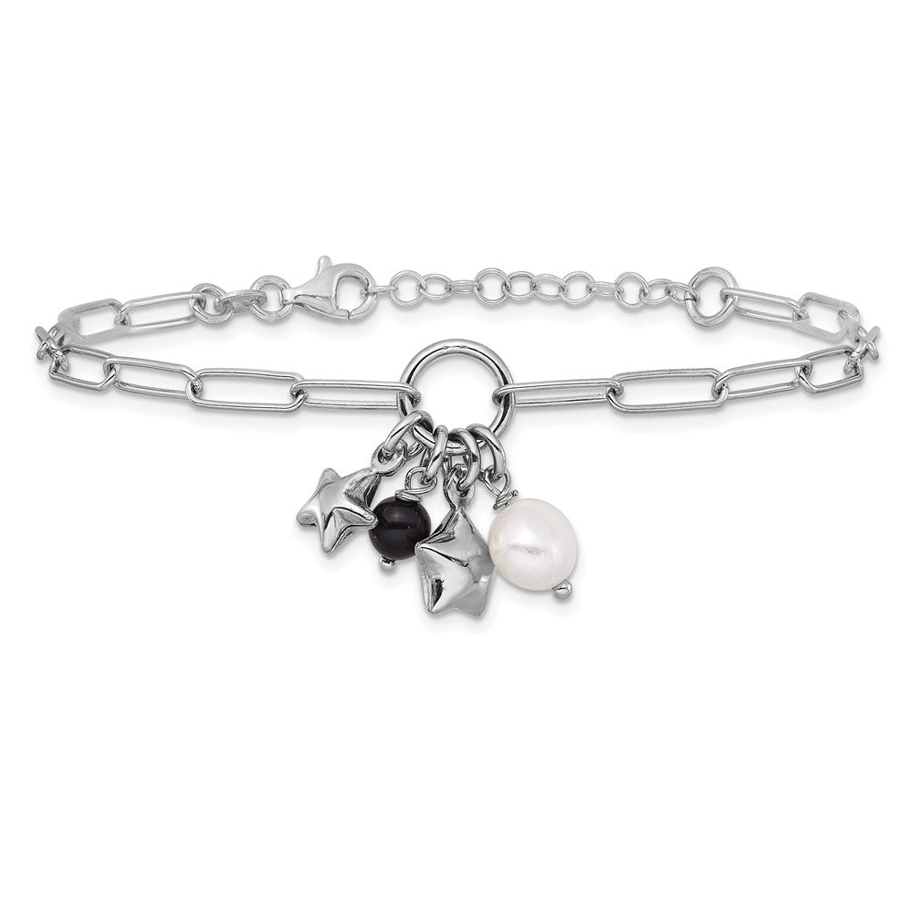 SS RH-pl FWC Pearl Stars Acrylic Bead 6.75in w/1in ext. Paperclip Bracelet