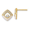 Sterling Silver Gold-tone CZ Enamel Polished Square Post Earrings