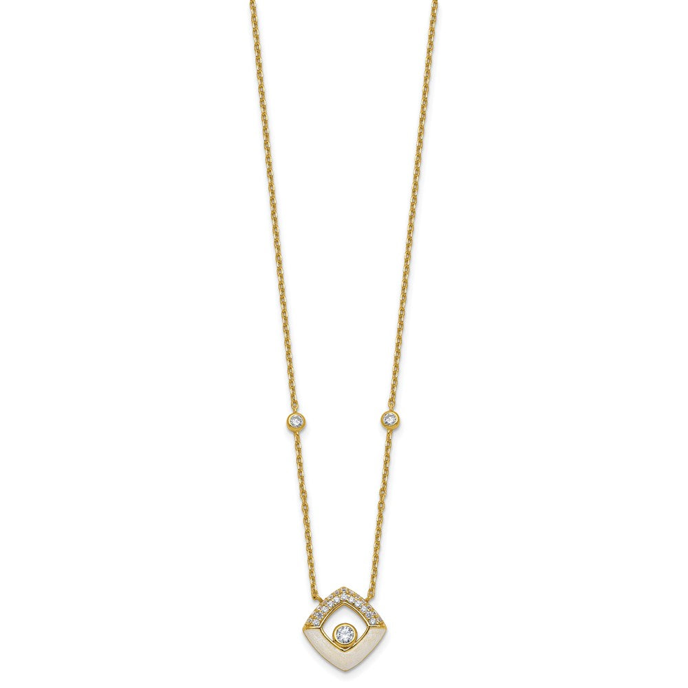 Sterling Silver Gold-tone CZ Enamel 16in w/1.5in Ext Necklace