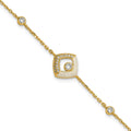 Sterling Silver Gold-tone CZ Enamel Square 7in w/.5in ext Bracelet