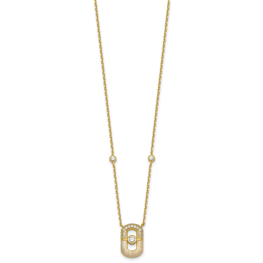 Sterling Silver Gold-tone CZ Enamel 16in w/1.5in Ext Necklace