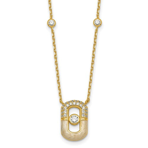 Sterling Silver Gold-tone CZ Enamel 16in w/1.5in Ext Necklace