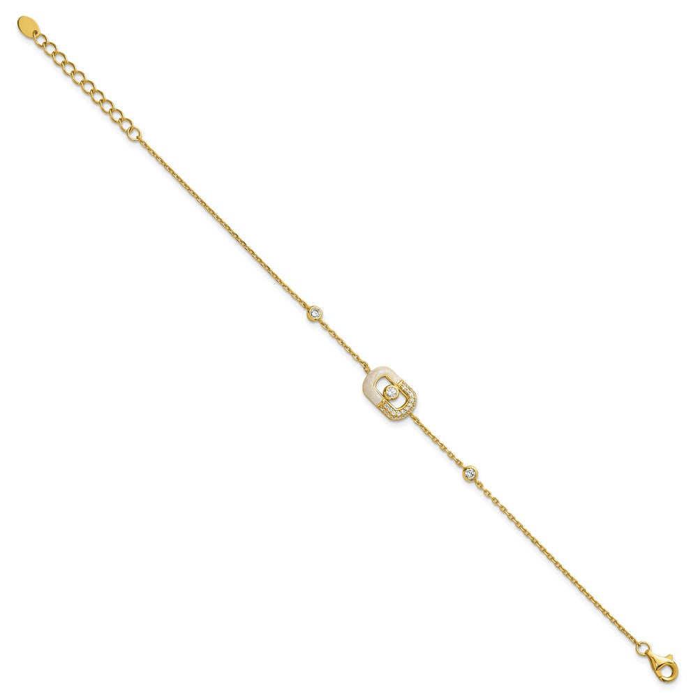 Sterling Silver Gold-tone CZ Enamel Rectangle 7inw/.5in ext Bracelet